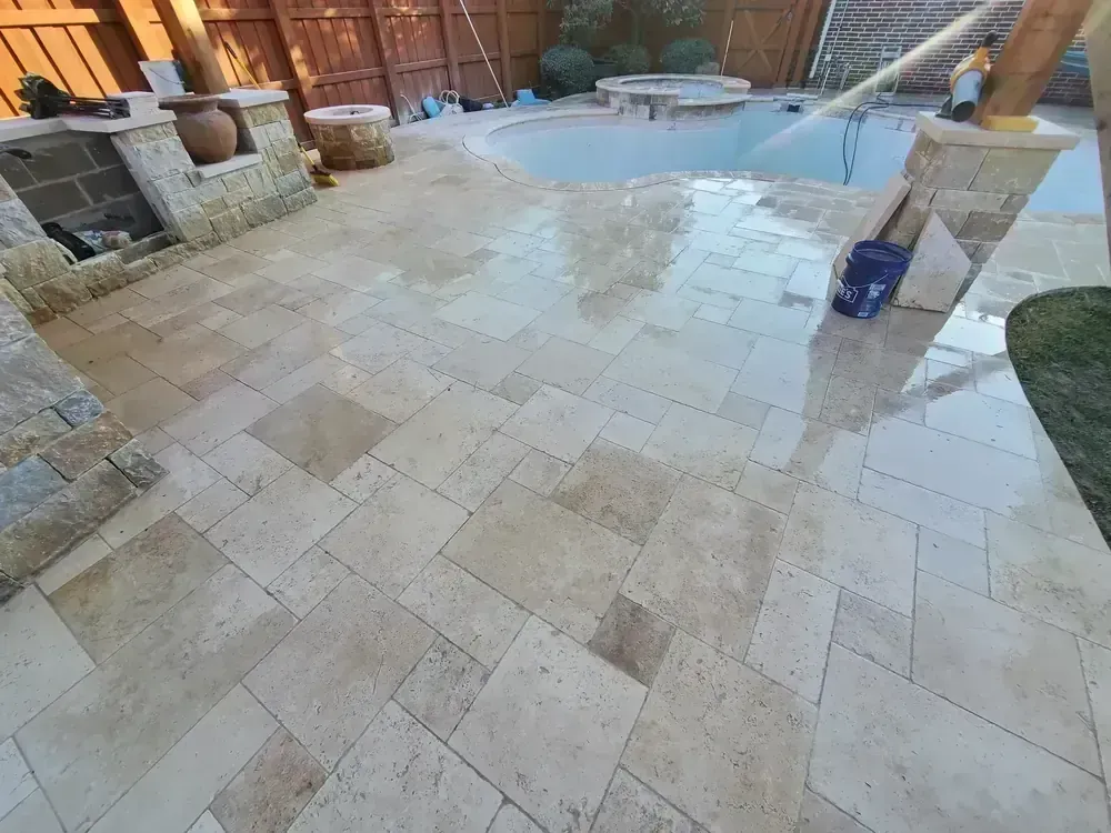 Travertine pool deck by BNB Concepts
