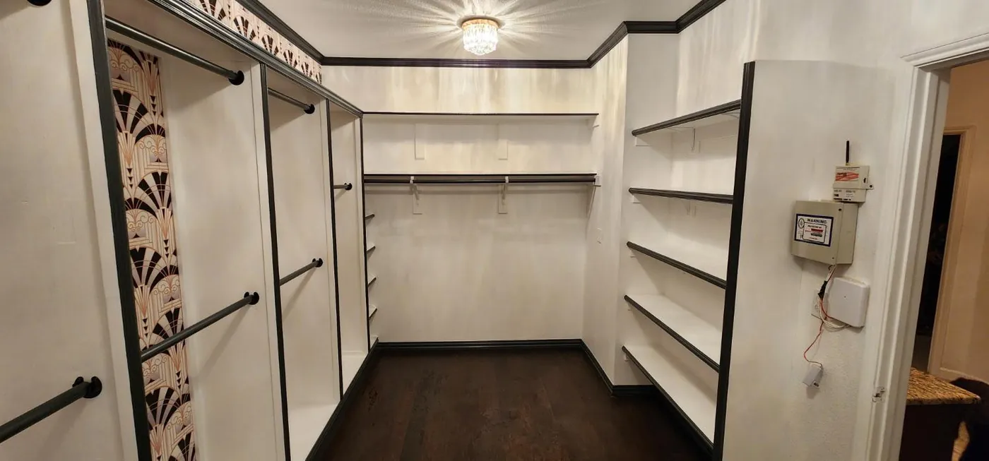Closet Shelving and Art Deco Wallpaper by BNB Concepts